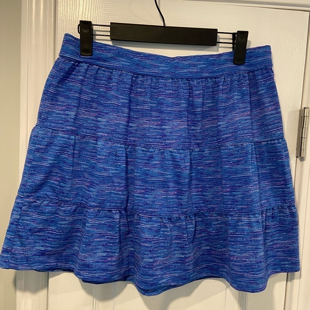 Tehama Size L Blue Heather Tiered Mini Activewear Unlined Stretch Pull On Skirt